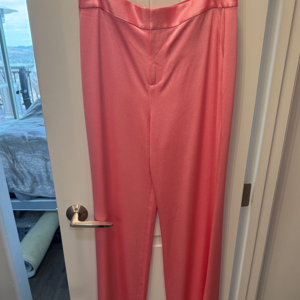 NWOT Alice + Olivia MED PINK Satin Pant sz 12 $395 - Picture 2 of 4